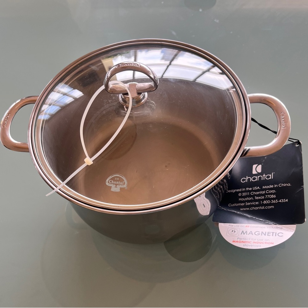 NWT Chantal Induction 21/0 Stainless Steel 4 Qt 128 oz Stock Pot w 8" Glass Lid
